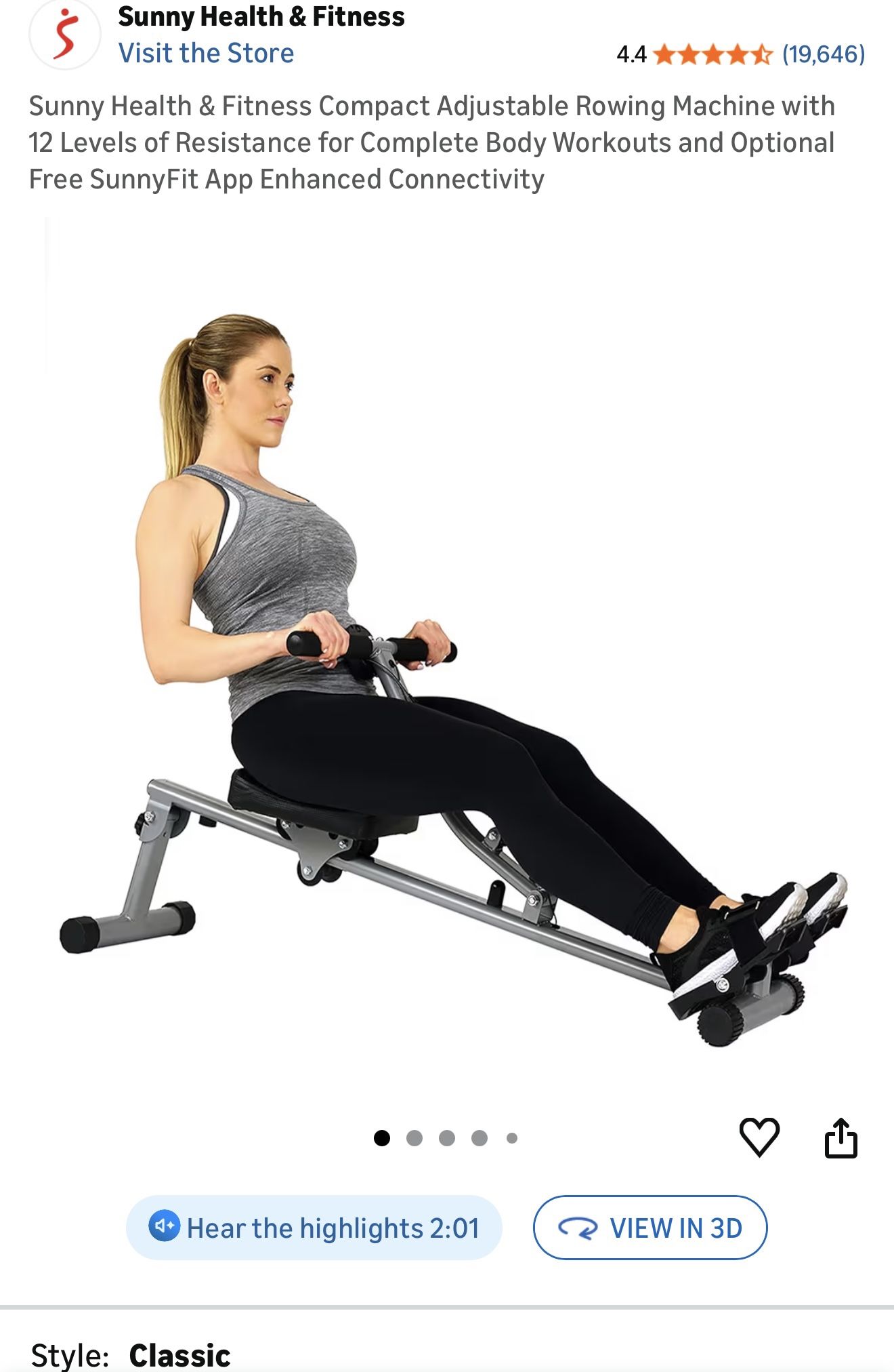 Sunny Health & Fitness Compact Adjustable Rowing Machine with 12 Levels of Resistance for Complete Body Workouts and Optional Free SunnyFit App Enhanc