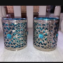 NEW Teal/Silver Candle Holders 