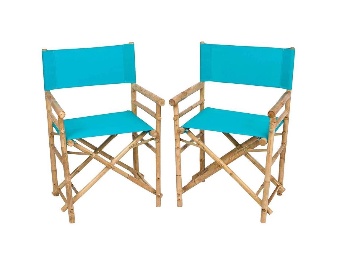 Pair Of Bamboo Folding Director Chairs Portable Lightweight Patio Dining Room Outdoor Indoor