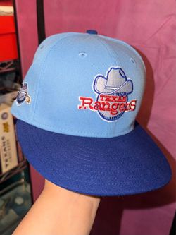 Texas Rangers New Era 59FIFTY Sky Blue Royal Two-Tone, Green Bottom/UV, Cooperstown Throwback Logo, Size 7 1/8