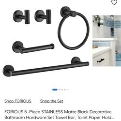 5-Piece Black Bathroom Hardware Set for Towel