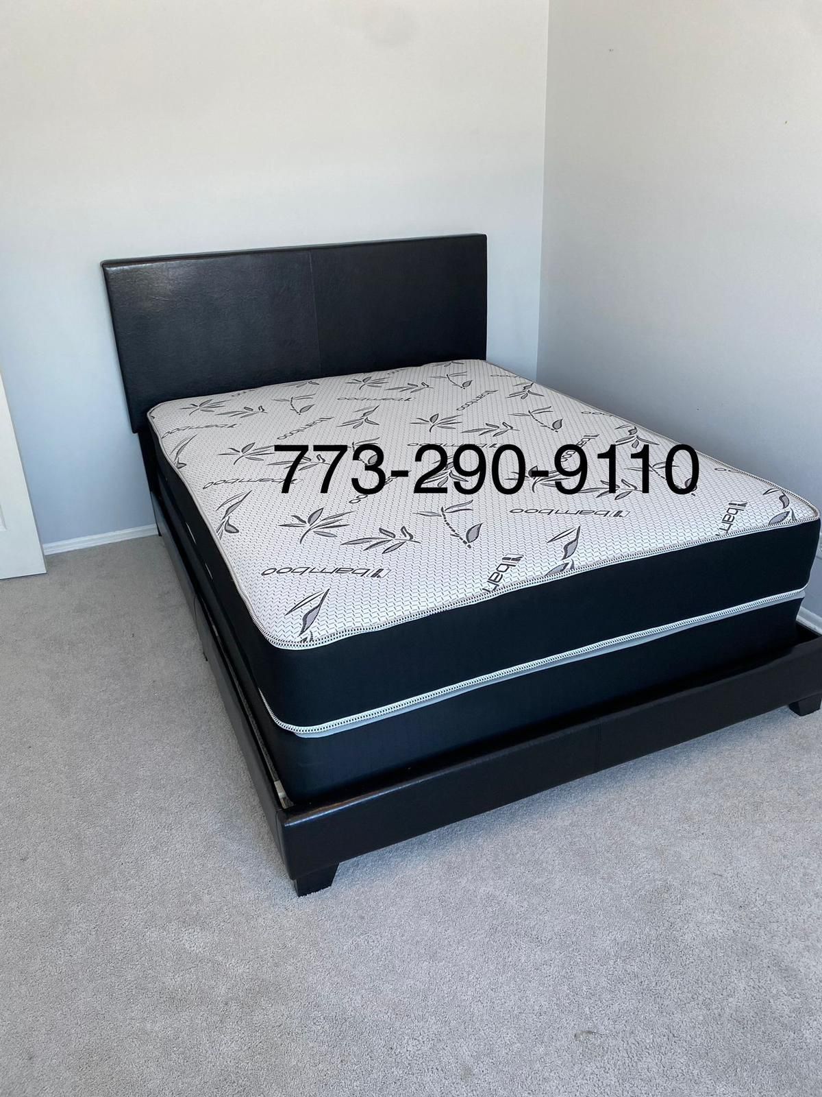 Queen size bed frame with headboard and mattress set complete bed delivery available 