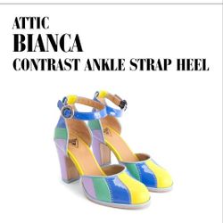 John Fluevog: Attic Bianca Contrast Ankle Wrap Heel