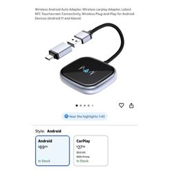 Brand new Wireless Android Auto Adapter, Auto-Reconnect & Low-Latency Car Adapter, Latest NFC Touchscreen Connectivity, Plug & Play for Android Phones