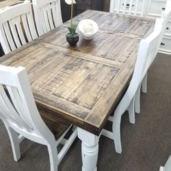 💕Rustic White Distressed Dining Table Set, Dining Table Set, Rustic Furniture 🚚