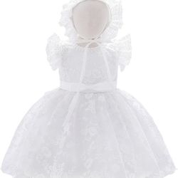 Dressy Daisy Creamy White Christening Baptism Gown Outfit With Lace Bonnet For Baby Infant Girl 3-6months
