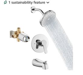 Aolemi Tub Shower Faucet Set With Valve Wall Mount Shower Trim Kit 6 Inch Bathtub Fixtures Rough-in Valve Single-Spray Shower Head System 5.3 Inch Tub