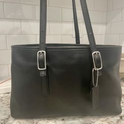 VTG Coach Legacy Shopper Tote 9813 Black Leather Brass Shoulder Bag Y2K USA 2001