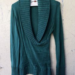 Vintage Chunky V Neck Long Sleeve Long Line Over Lap Button Top