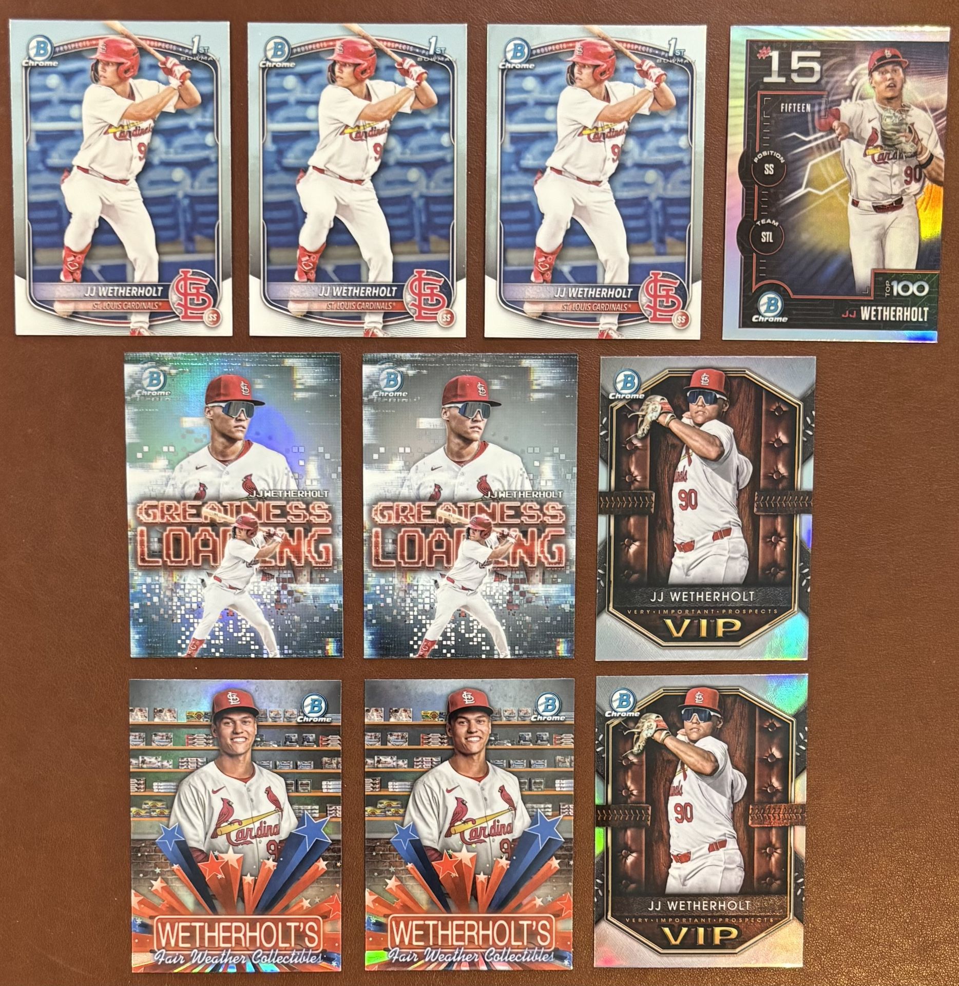 2025 Bowman Chrome JJ Weatherholt 1st Bowman & Insert 10-Card Lot