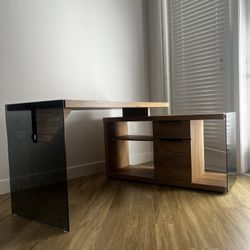 Modern L-Shaped Wood & Glass Desk 