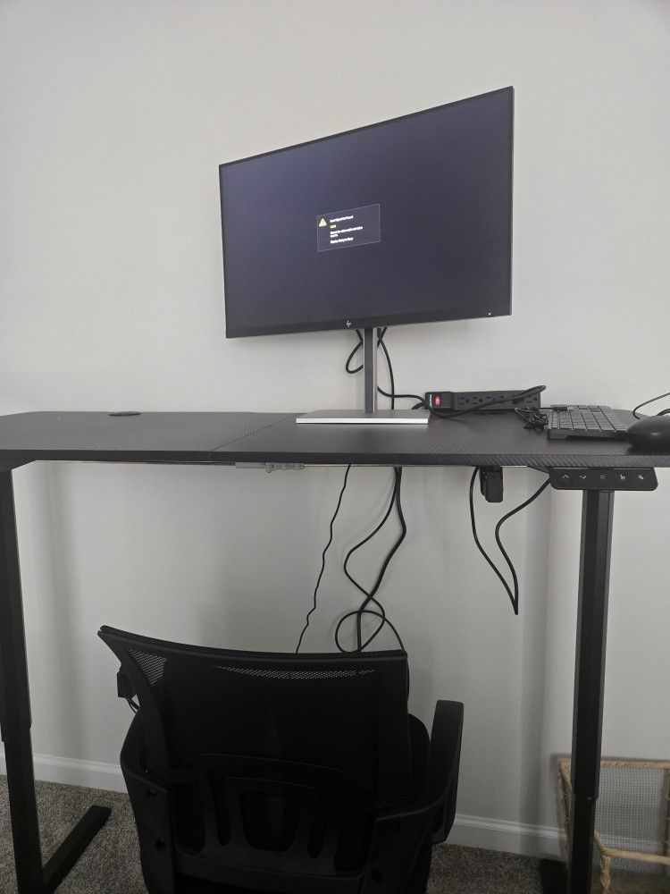 Standing Office Desk, Monitor, and Chair