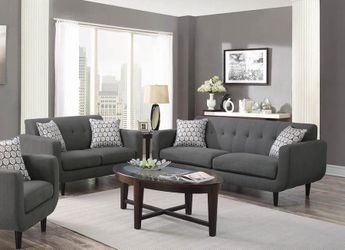 GREY 2 PC LIVING ROOM SET- SOFA + LOVE SEAT