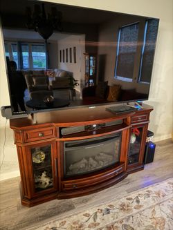 77 in Philips TV with Wooden TV Stand with Electric Fireplace