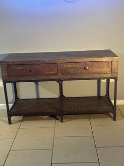 2 Piece Sofa Table/Side Table Turquoise and Wood Colors.