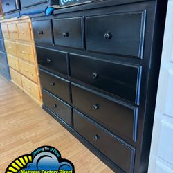 New Black Solid Pinewood 9 Drawer Dresser Assembly Included 