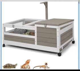 TOR02 new Tortoise Habitat with Lamp Holder in Indoor & Outdoor, Wooden Extensible Turtle Enclosure Table