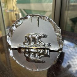 Norwegian Polar Bear Carved Crystal Paperweight 