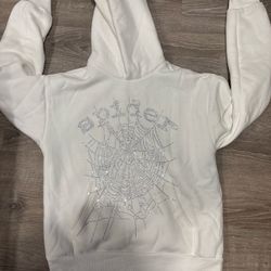 Sp5der white rhinestone hoodie L