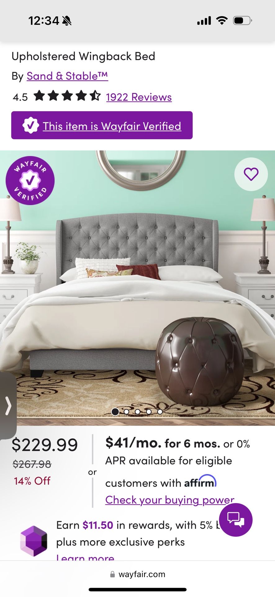 Like New Wayfair Upholstered Bed Frame $75 Or Best Offer (67% Off)