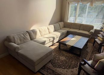 Large 4 Pc 9 Seater Sectional Couch Chaise Fabric light beige