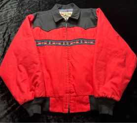 Men Large Vintage Western Frontier Red Aztec Blanket-Lined Bomber Jacket