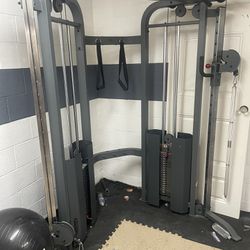 X Mark Fitness Functional Training Cable Machine With Dual 200 Lb Weights Stacks . For Multiple Exercise. 42” Straight Bar With Dual Ends Connection.