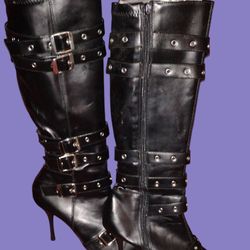 Knee High Black Leather Boots 
