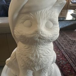 Ceramic Cat With Santa Hat  Ready To  Paint 