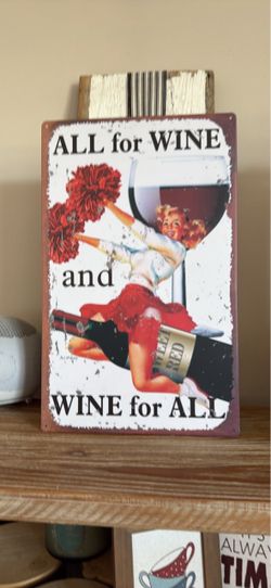 All for Wine Retro Metal Wall Sign
