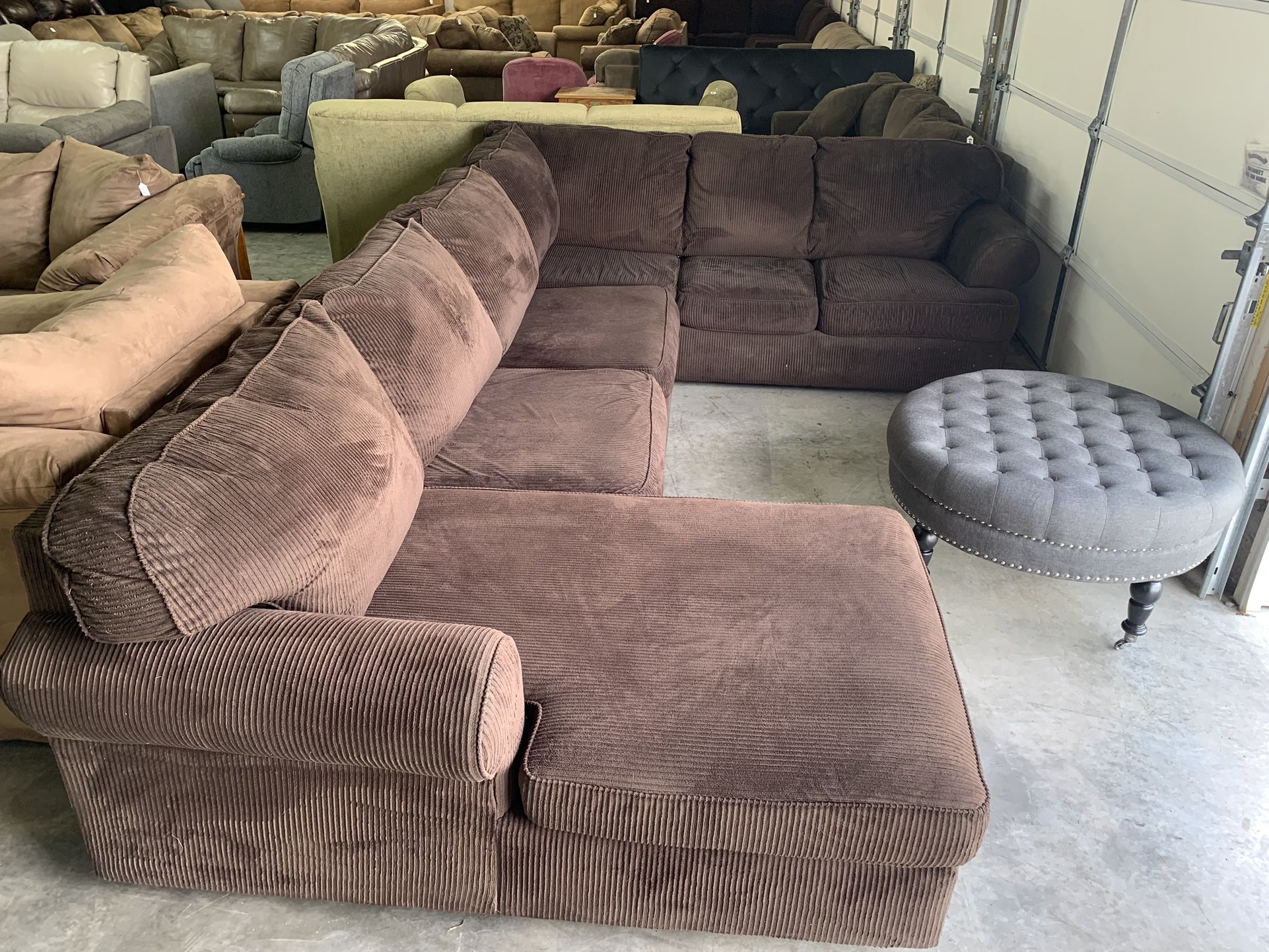 Brown Corduroy Wrap Around Sectional Couch “WE DELIVER”