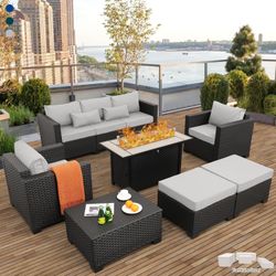 6-Piece Patio Set with 60,000 BTU Fire Pit – Peacock Blue – Almost New – Moving Sale
