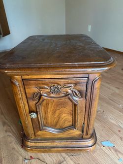 Vintage Carved Wood End Table / Small Cabinet