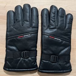 Winter Fleece Lined Faux Leather Sure Grip Outdoors Gloves Men Black