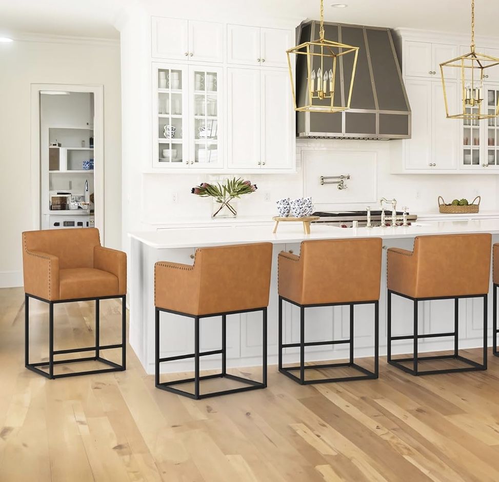 Upholstered Bar Stool for Kitchen Island, Home Bar, Whiskey Brown