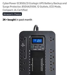 CyberPower EC850LCD Ecologic UPS Battery Backup and Surge Protector, 850VA/510W, 12 Outlets, ECO Mode, Compact, UL Certified 