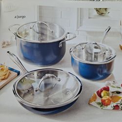 JUEGO INICIAL AZUL INCLUYE OLLA DE 6 QT CLÁSICA Y OLLA DE 3 QT CLÁSICA Y SARTEN DE 10" PRINCESS HOUSE 🌻