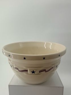 Longaberger pottery mixing bowl in the "All American" pattern.