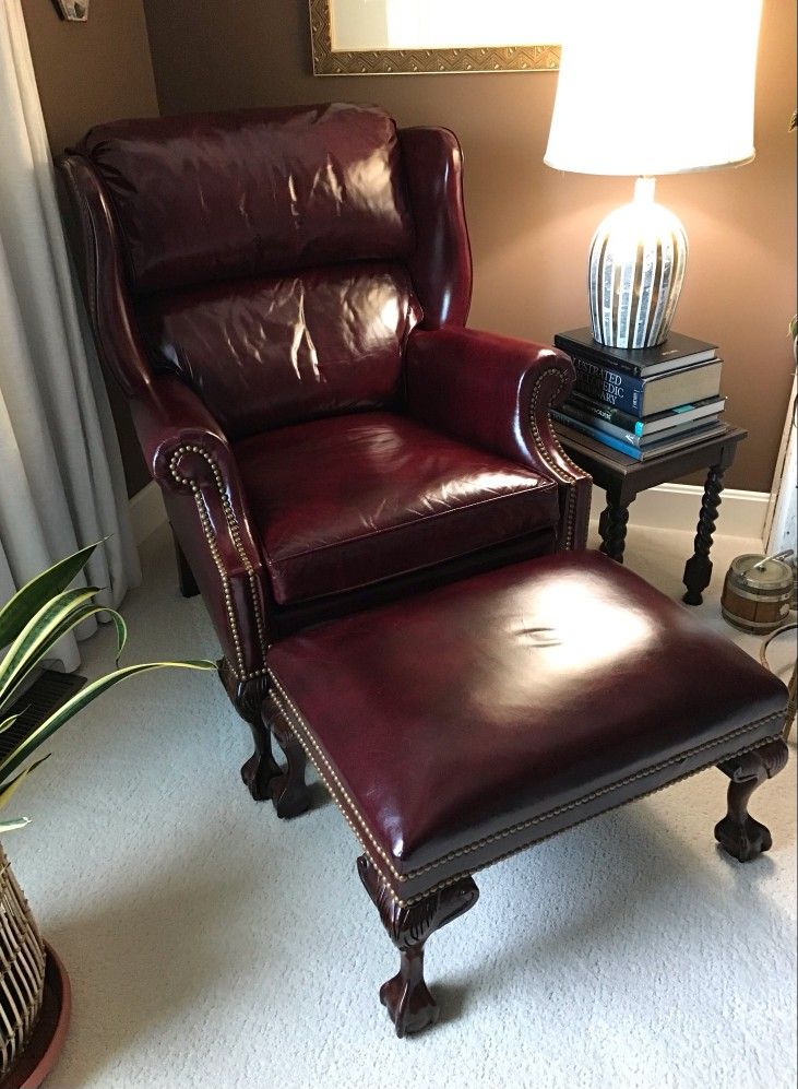 Hancock & Moore leather armchair and ottoman