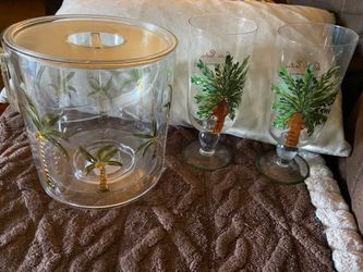 Palm tree ice bucket and glass globets