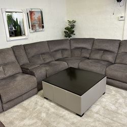Furniture- 6 Pc High Performance Fabric Sectional With 3 Power Recliners- Terrine