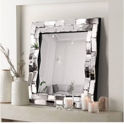 24 inch Wall Mirrors Decorative Square Abstract Wall Mirror Wave Shaped Wall Mounted Home Decor for Living Room Bathroom Entryway