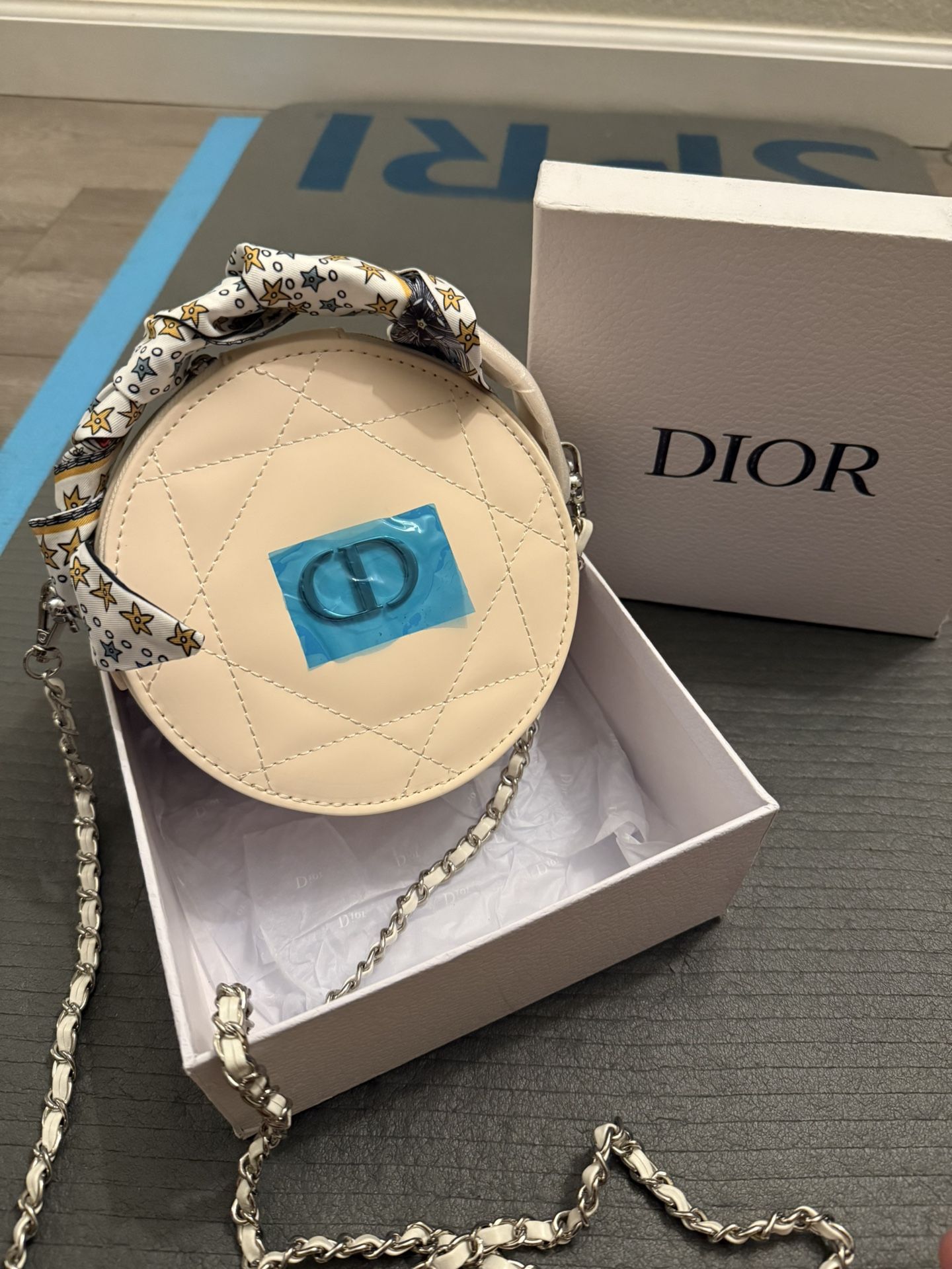 Dior Beige and Blue Round Crossbody Bag