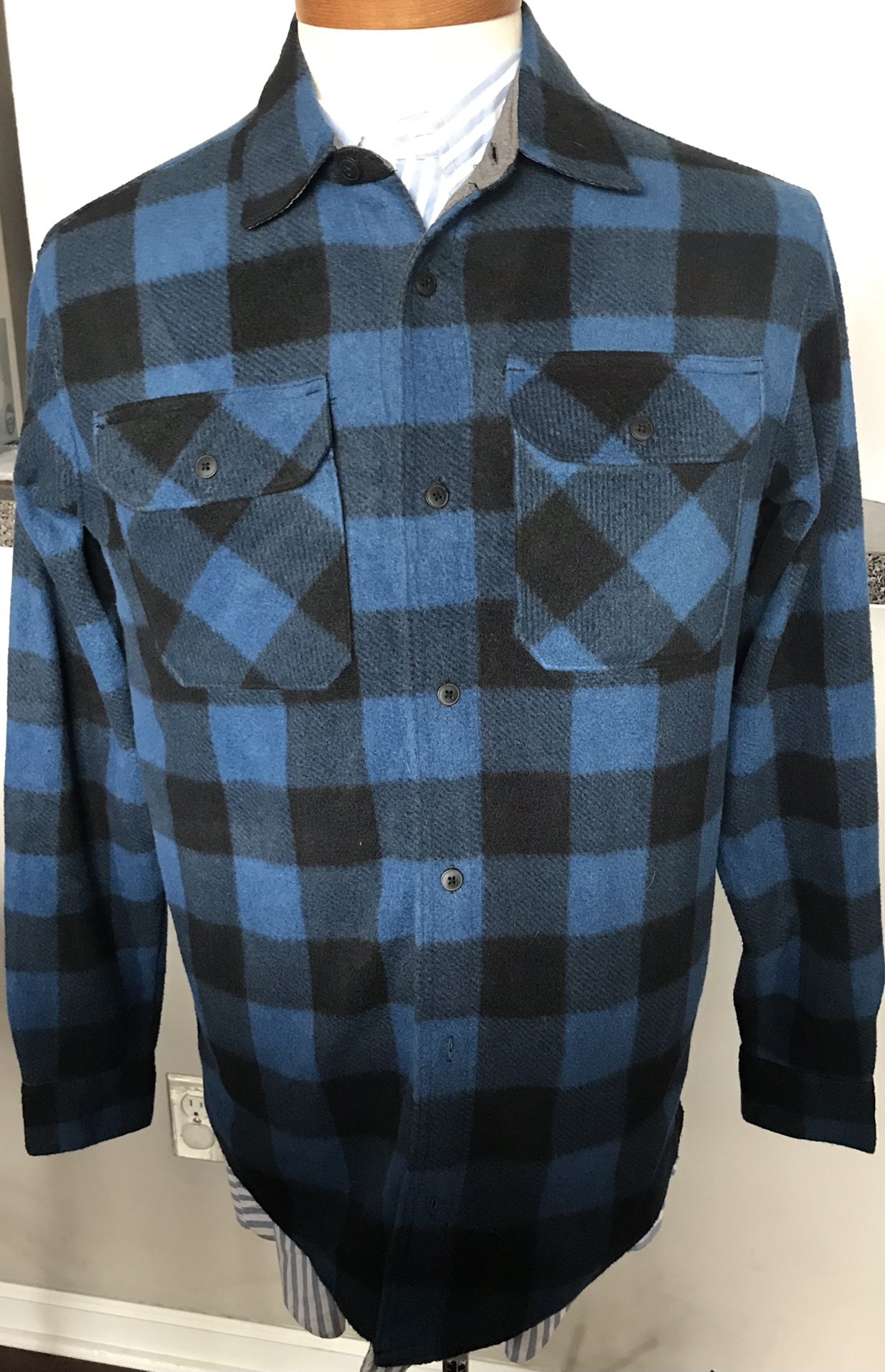 WRANGLER Mens Premium Flannel Shirt Small Blue Plaid 