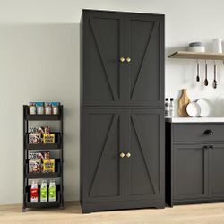 ❤️‍🔥 #C 72" Kitchen Pantry Cabinet with 4 Barn Doors