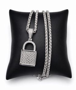 925 Sterling Silver 2.80CT MOISSANITE PadLock Men’s Necklace Size 22”