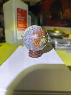 Ocean Jasper Sphere w/ wooden stand