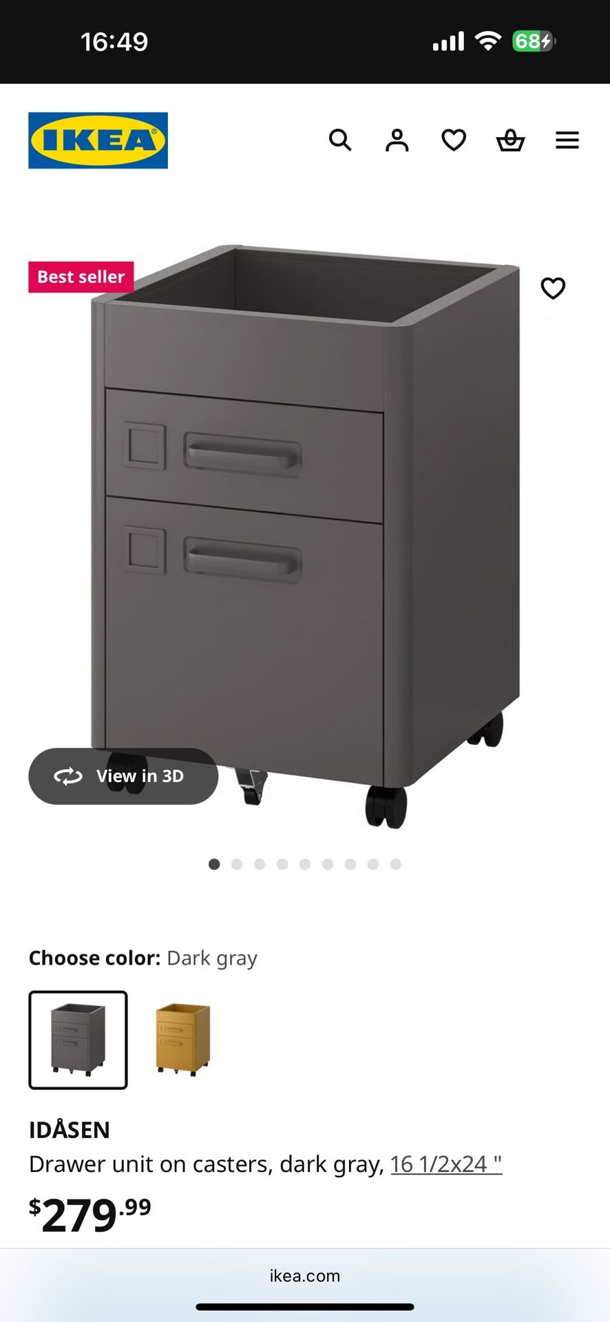 Drawer unit on casters, dark gray, Cabinet, Storage
