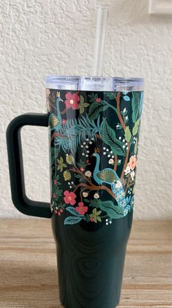 Floral Peacock Tumbler with Handle & Straw