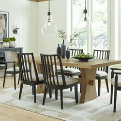 Galliden-Light Brown/Black-8Pc.Rectangular Dining Table,4 Side Chairs,2 Arm Chairs, Server
